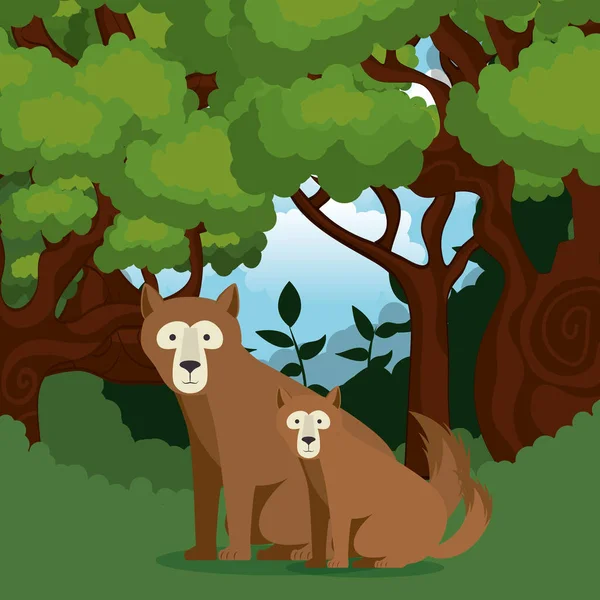 Animales salvajes en la escena de la selva — Vector de stock