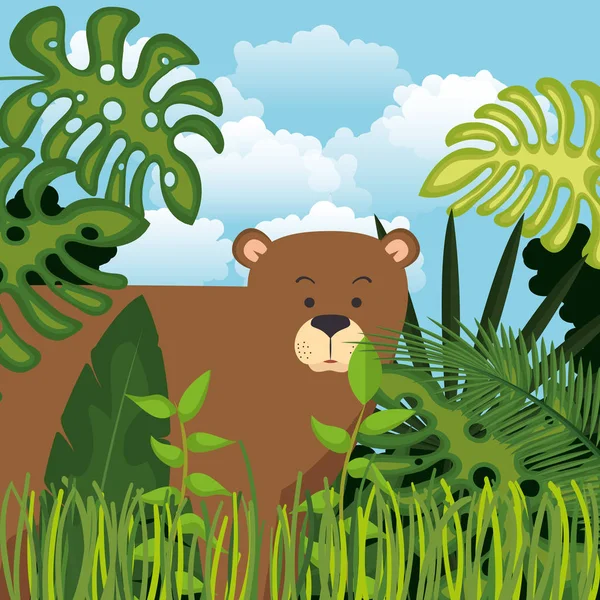 Oso salvaje pardo en la escena de la selva — Vector de stock