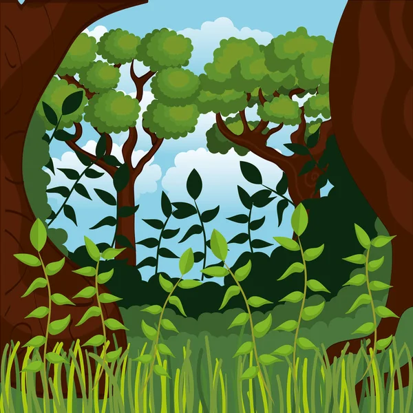 Selva tropical selva natural escena — Vector de stock