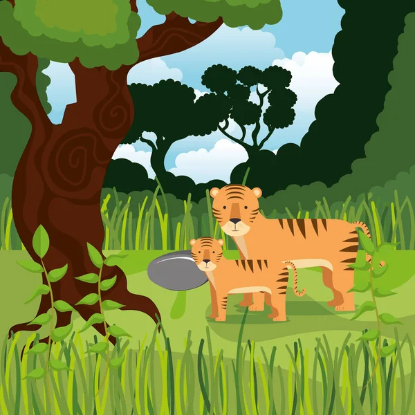 Дикі тварини в джунглях сцена — стоковий вектор