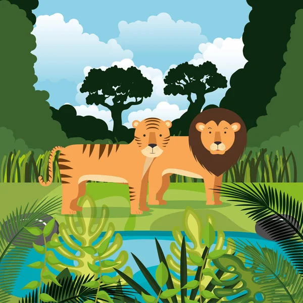 wild animals in the jungle scene