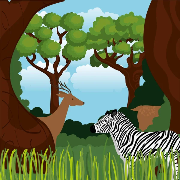 Animaux sauvages dans la jungle scène — Image vectorielle