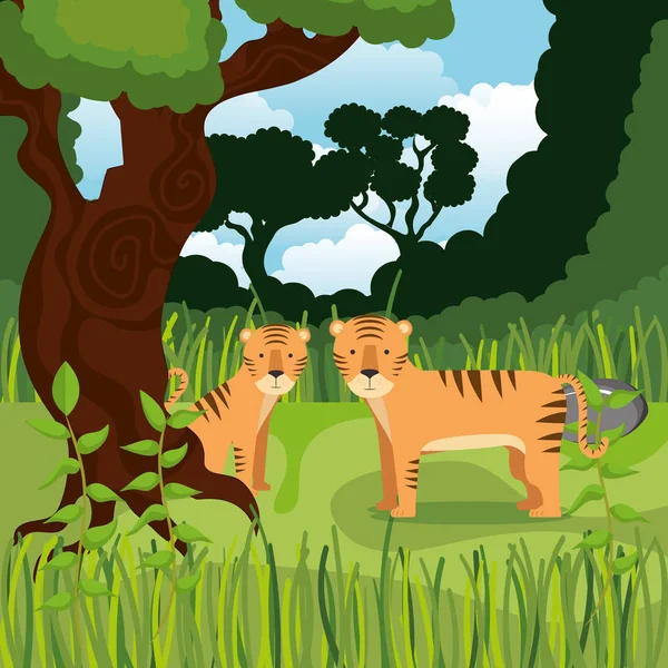 Дикі тварини в джунглях сцена — стоковий вектор