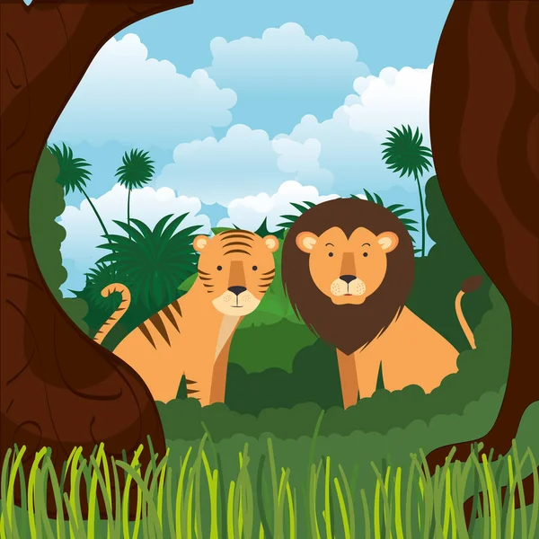 ジャングルのシーンでの野生動物 — ストックベクタ