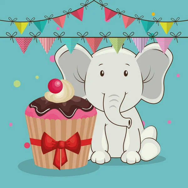 Tarjeta de cumpleaños feliz con elefante lindo — Archivo Imágenes Vectoriales