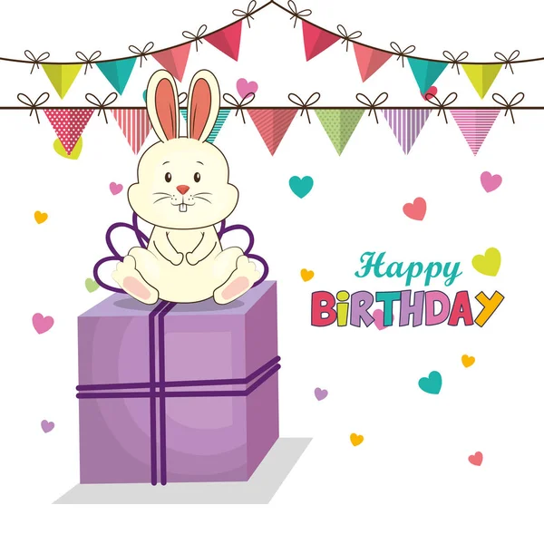 Všechno nejlepší k narozeninám karta s roztomilý králík — Stockový vektor
