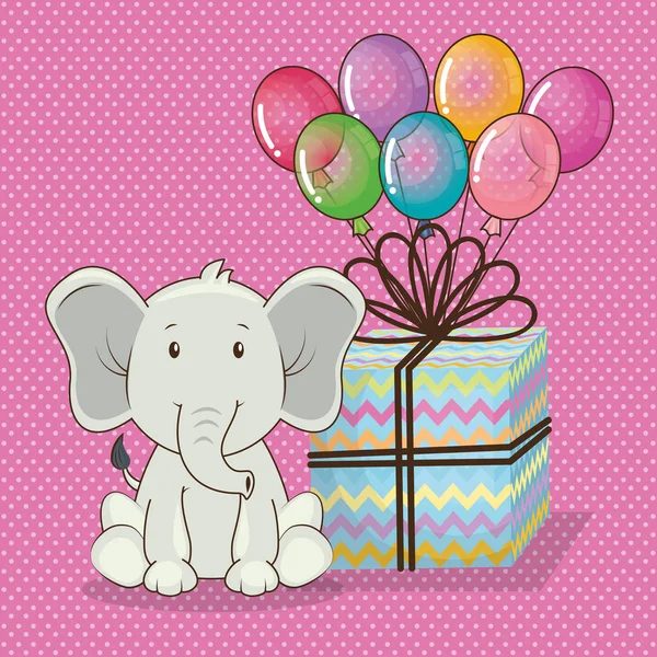 Grattis på födelsedagen kort med söt elefant — Stock vektor