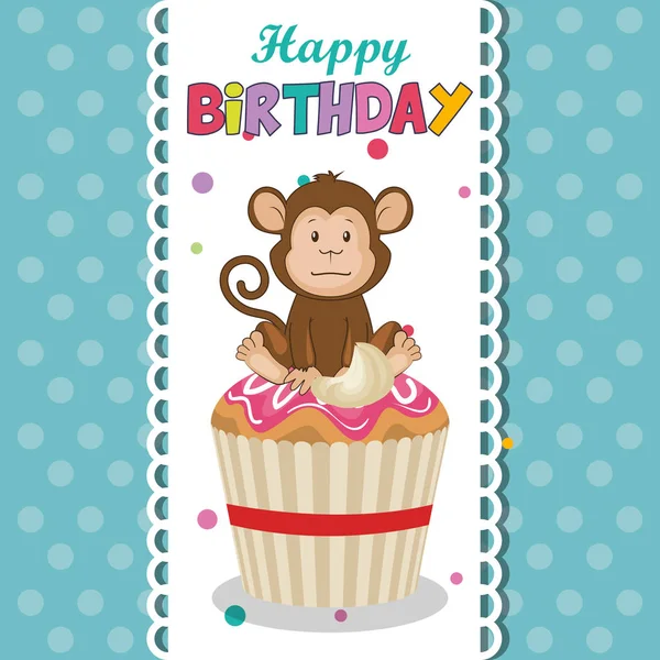 Buon compleanno con scimmia carina — Vettoriale Stock