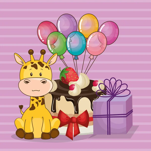 Joyeux anniversaire carte avec girafe mignonne — Image vectorielle