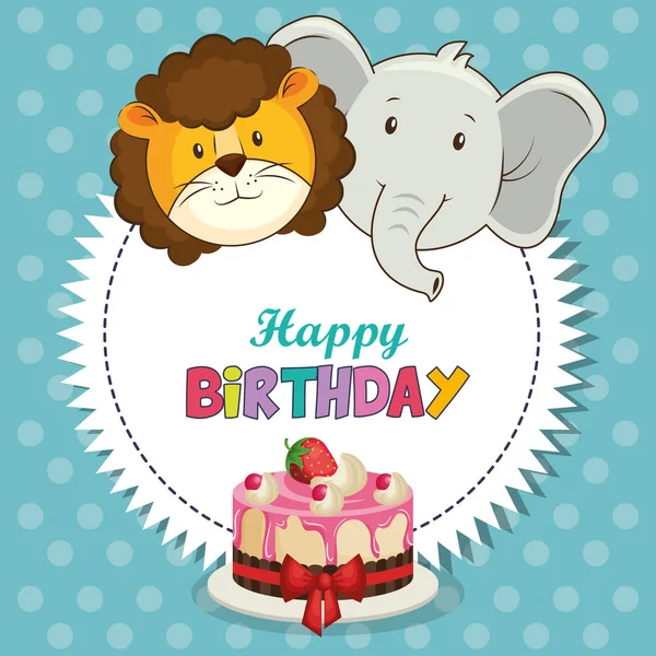 Tarjeta de cumpleaños feliz con animales lindos — Vector de stock