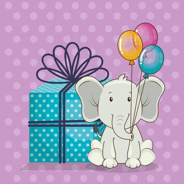 Glückwunschkarte mit süßem Elefanten — Stockvektor