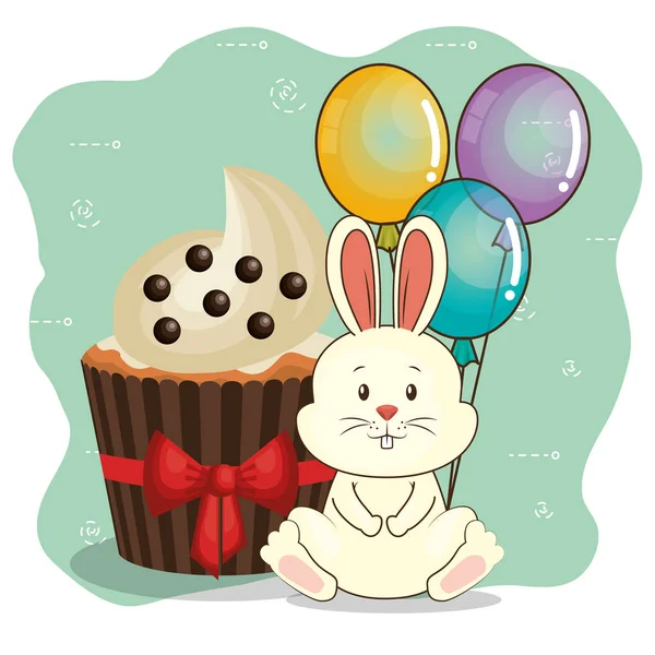 Mutlu Doğum günü kartı sevimli tavşan ile — Stok Vektör