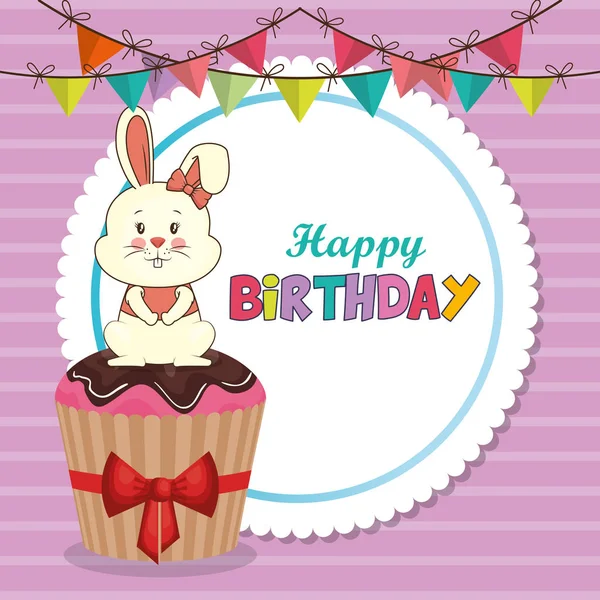 Tarjeta de cumpleaños feliz con conejo lindo — Archivo Imágenes Vectoriales