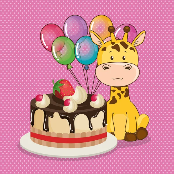 Happy birthday card with cute giraffe — Stock Vector