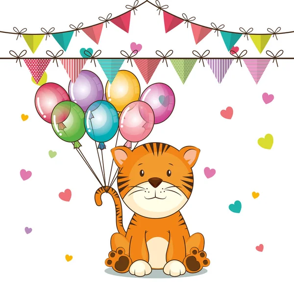 Happy birthday card with cute tiger — Stock Vector