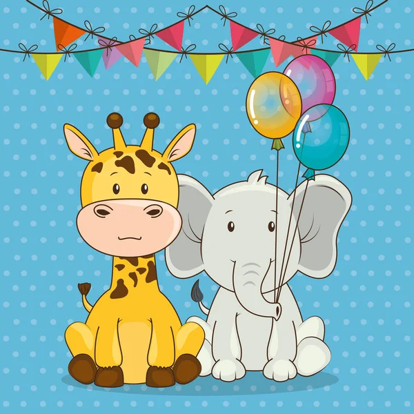 Tarjeta de cumpleaños feliz con animales lindos — Archivo Imágenes Vectoriales