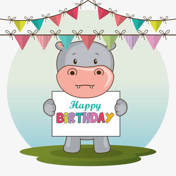 Tarjeta de cumpleaños feliz con lindo hipopótamo — Archivo Imágenes Vectoriales