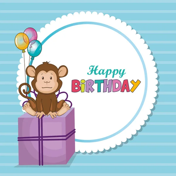 Tarjeta de cumpleaños feliz con mono lindo — Vector de stock