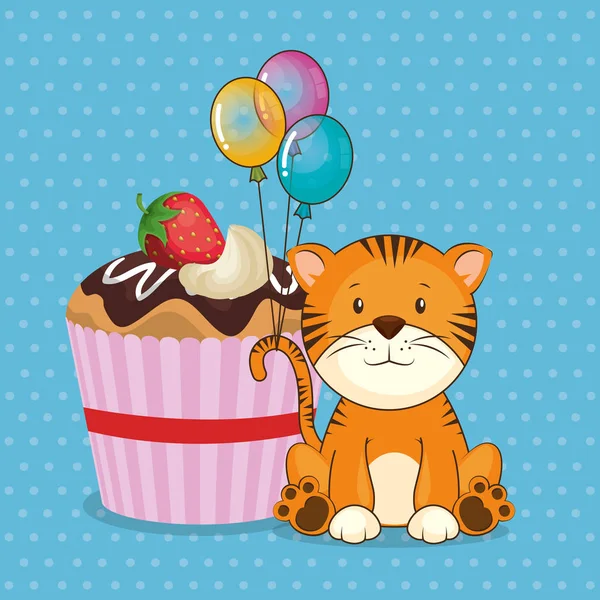 Tarjeta de cumpleaños feliz con tigre lindo — Archivo Imágenes Vectoriales