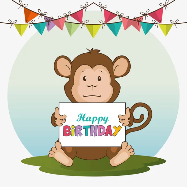 Happy birthday card with cute monkey — Stock Vector