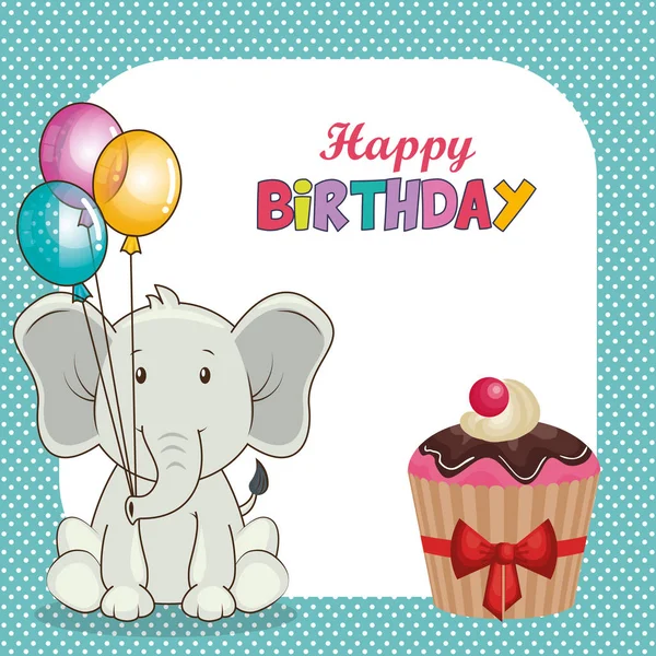 有可爱大象的生日快乐卡片 — 图库矢量图片