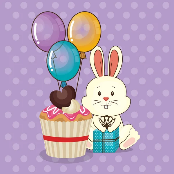 Joyeux anniversaire carte avec lapin mignon — Image vectorielle