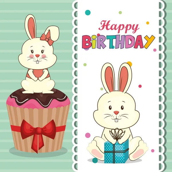 Tarjeta de cumpleaños feliz con conejo lindo — Archivo Imágenes Vectoriales