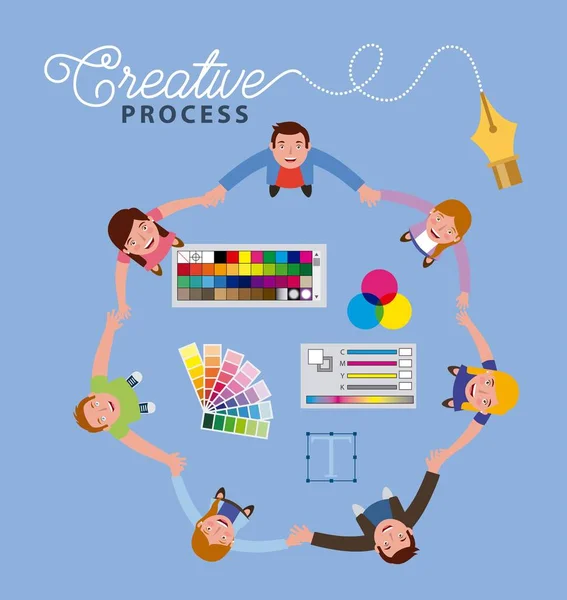 Δημιουργική διαδικασία εργασίας άτομα — Διανυσματικό Αρχείο