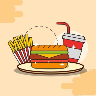 sandviç patates kızartması ve kola fast food