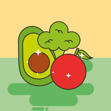 Avokado brokoli ve Domates sebze sağlıklı gıda