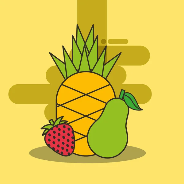 Fragola di ananas e pera fresca deliziosa — Vettoriale Stock