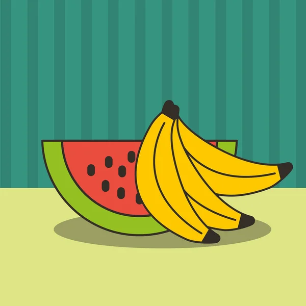 Melon d'eau et bananes fraîches délicieuses — Image vectorielle