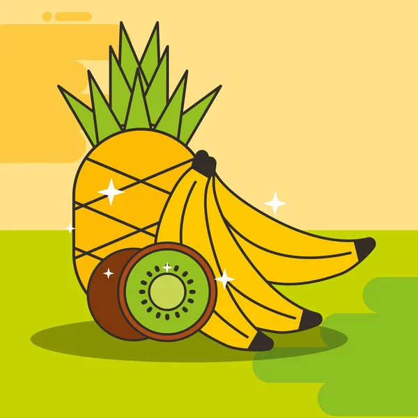 Kiwi banane et ananas frais délicieux — Image vectorielle