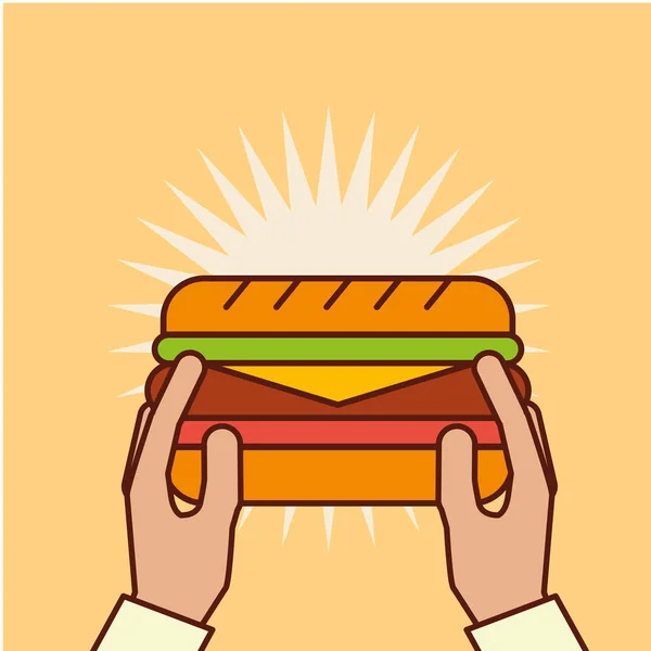 Mano tenendo panino fast food gustoso — Vettoriale Stock