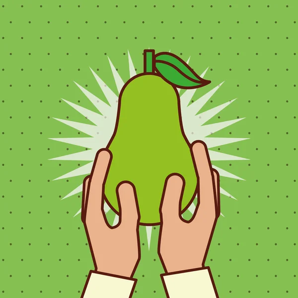 Hand Met Vers Fruit Pear Vectorillustratie — Stockvector