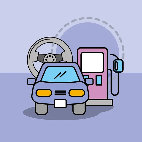 Mantenimiento del coche volante y gasolina de la bomba — Vector de stock