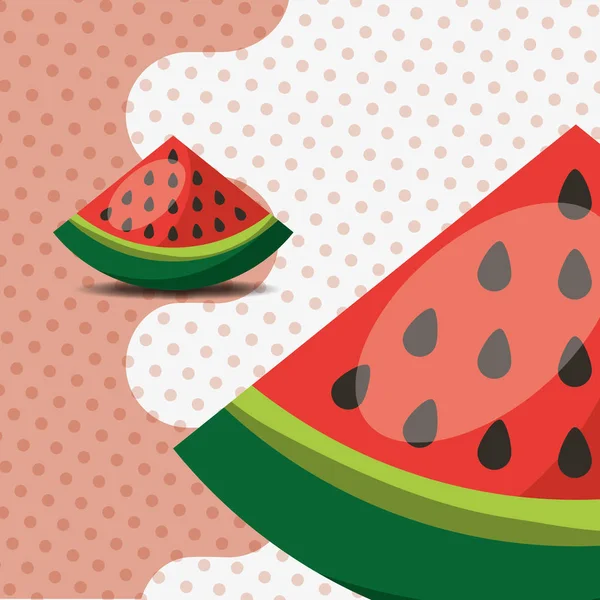 Fresh fruit natural watermelon on dots background — Stock Vector