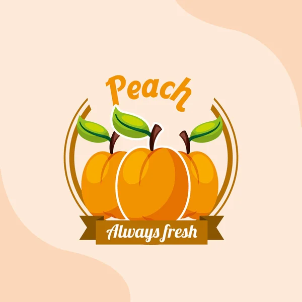 Frukt persika alltid färska emblem — Stock vektor
