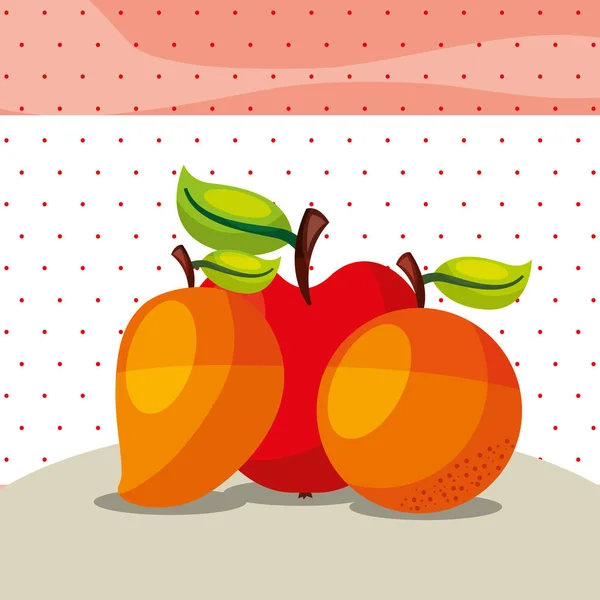 Frukt färsk ekologisk hälsosam orange mango äpple — Stock vektor
