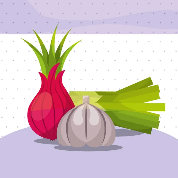 Česnek pažitka čerstvé bio zdravé cibule zelenina — Stockový vektor