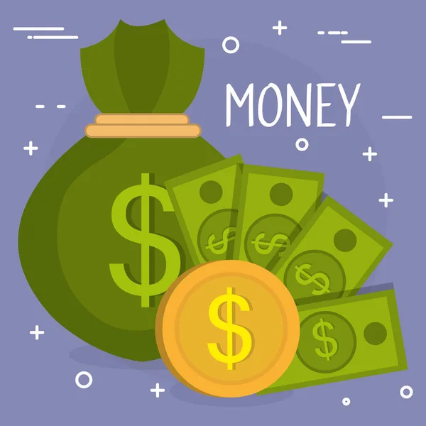Pengasäck med mynt och sedlar dollar — Stock vektor