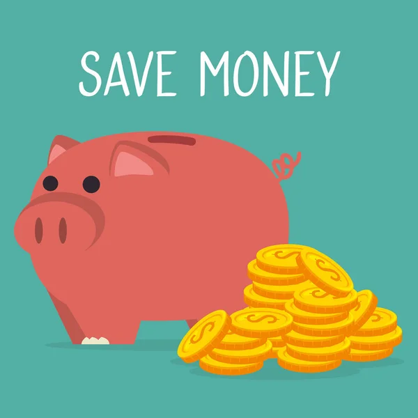 Piggy savings with coins money — Stock Vector