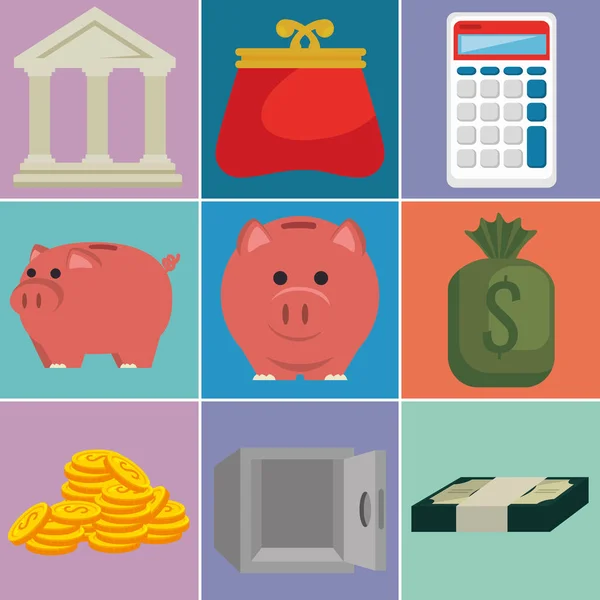 Pieniądze finansowych zestaw ikon — Wektor stockowy