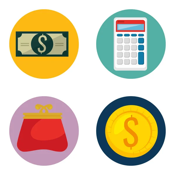 Dinero conjunto financiero iconos — Vector de stock