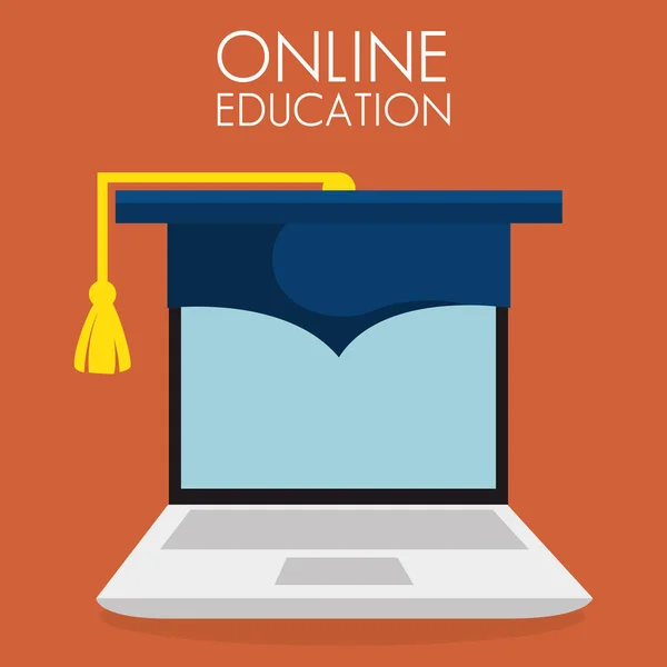 On line education with laptop — Stock Vector