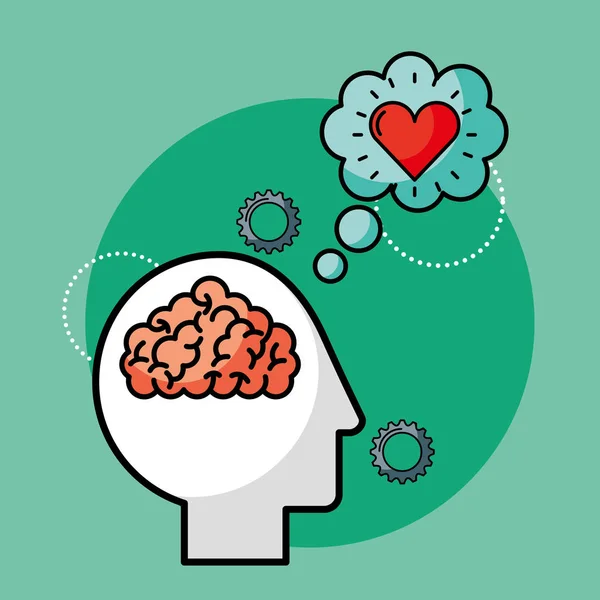 Silueta hombre cerebro amor idea creativa — Archivo Imágenes Vectoriales