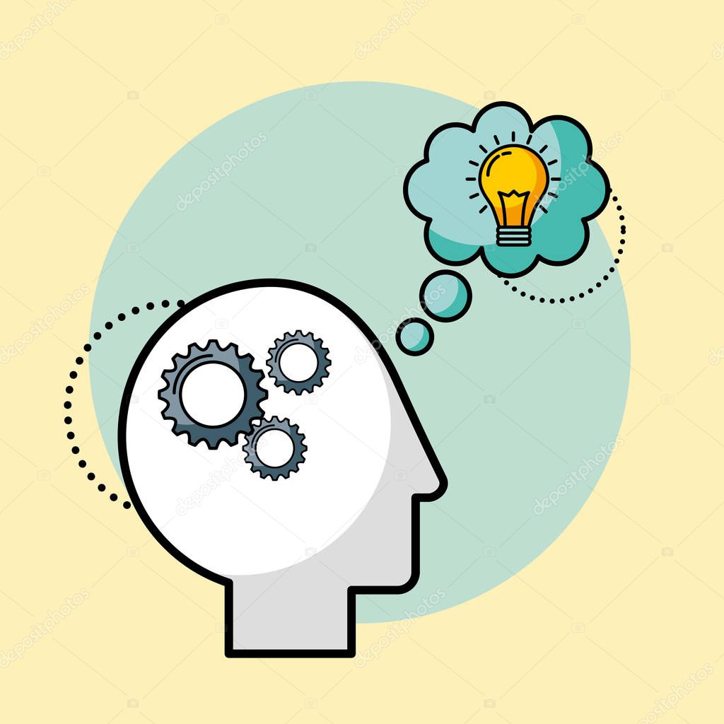 Silhouette man gears brain idea creativity vector illustration