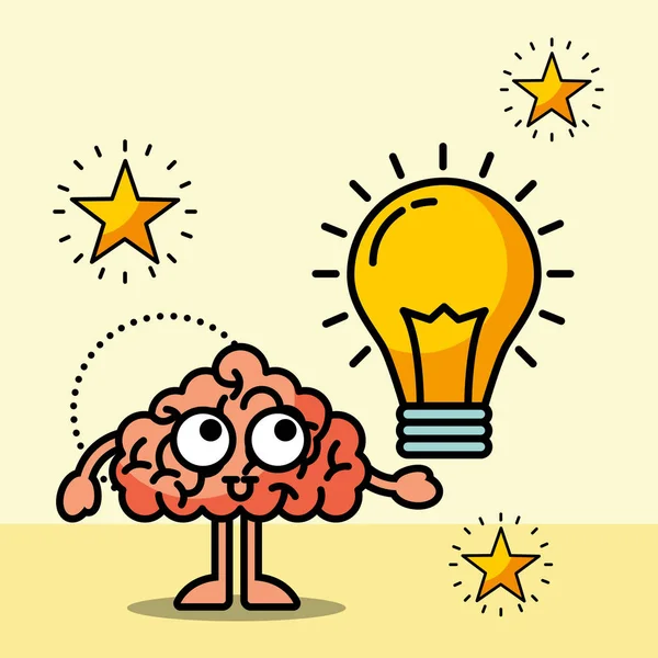 Hjärnan tecknad kreativa lampa idé — Stock vektor