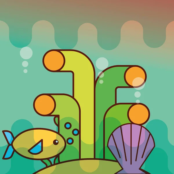 蛤鱼珊瑚海洋生物卡通 — 图库矢量图片