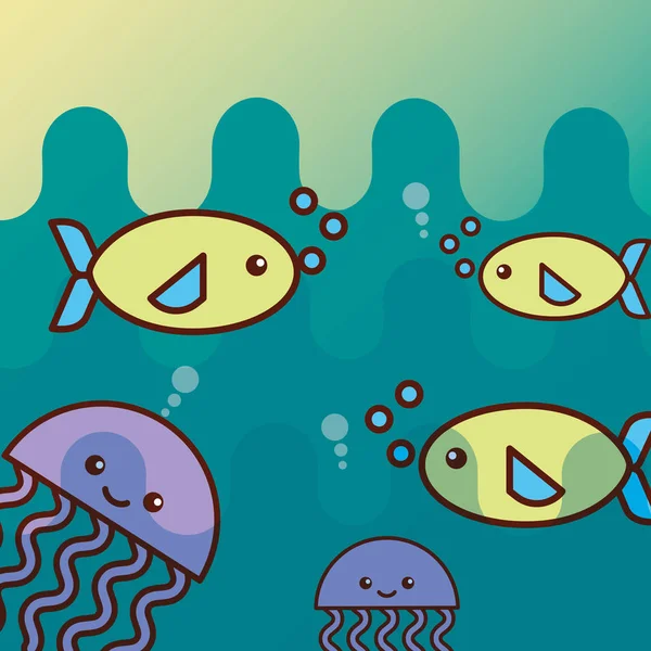 Ryby Meduza morze życie kreskówka — Wektor stockowy